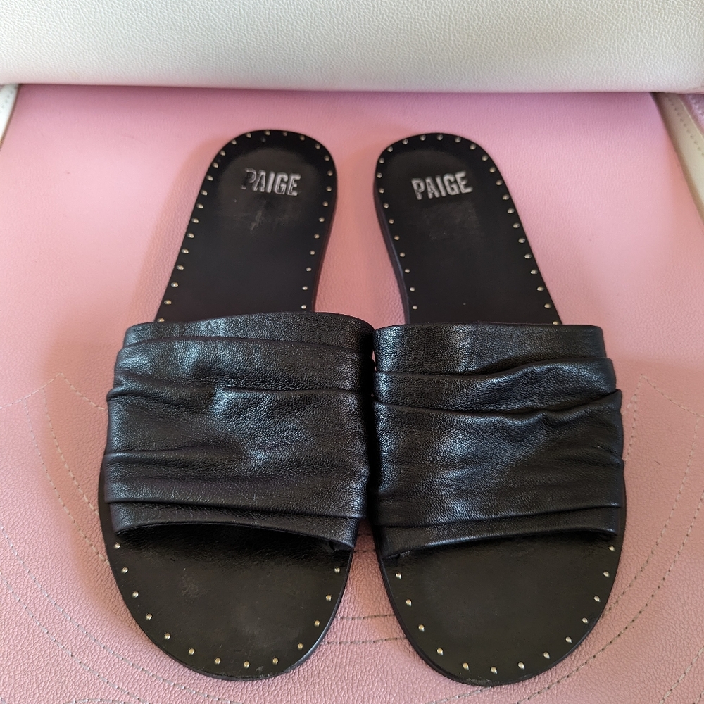Paige Emilia Slide Leather Sandals Black